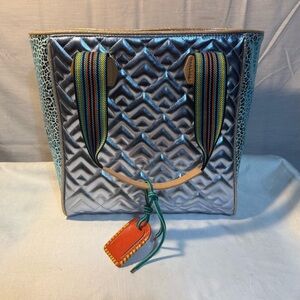 Consuela Kat Chica Tote + Kat Large Cosmetic Bag Metallic Leopard NWOT